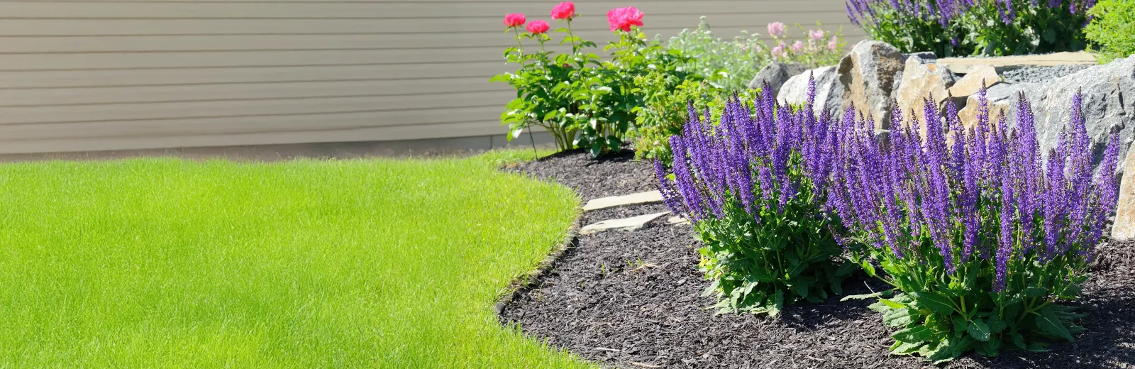nicely mulched flower beds